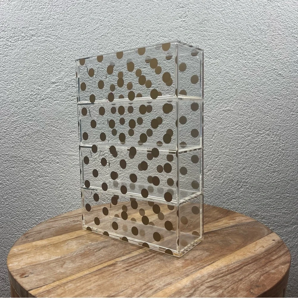 Retro l Clear Acrylic Gold Polka Dot Four Drawer Beauty Cosmetic Tower Organizer